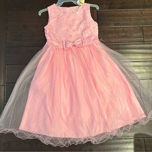 NEW Richie House Pink Embroidered Kids Dress with Tulle Overlay and Pearl Accent